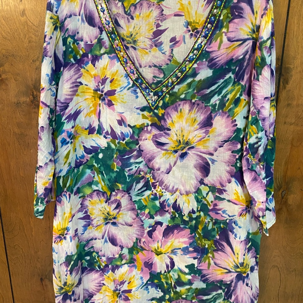 Vibrant Floral V-Neck Swim Coverup